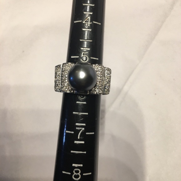 18K gold Tahitian pearl diamonds ring - Picture 4 of 5